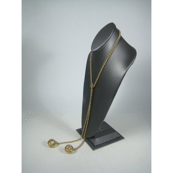 Goldtone Vintage Chain Necklace 44 inch Openwork Orb Pendants Sautoir - Picture 6 of 9